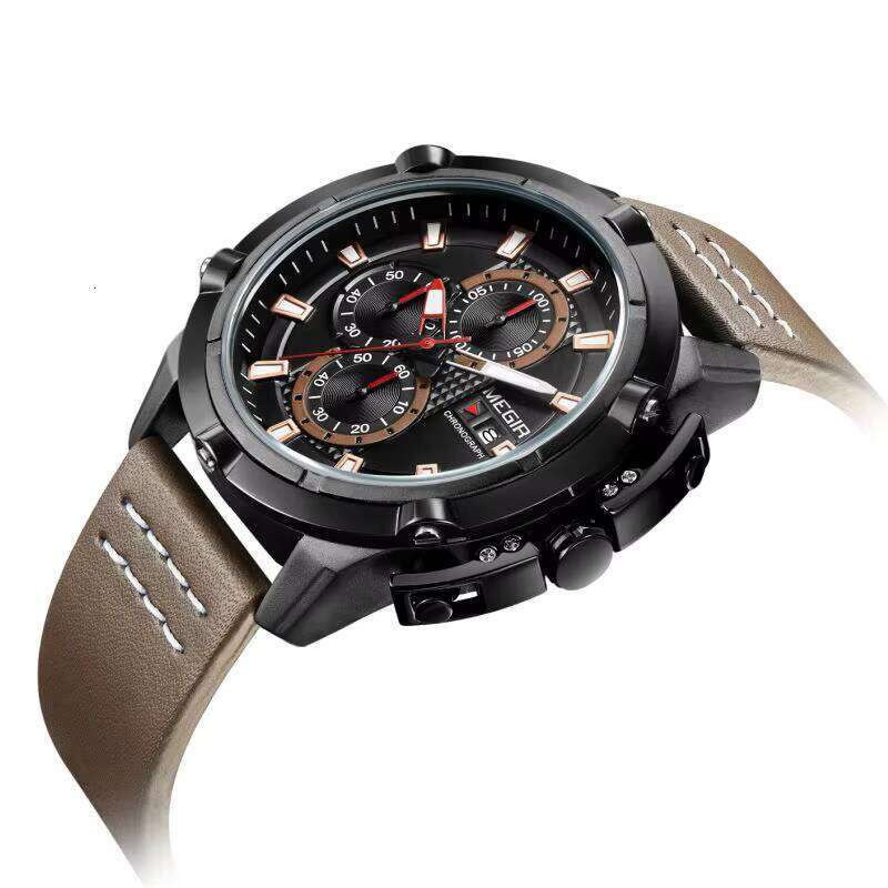 MEGIR Men's Oversized Chronograph Watch - 47mm Genuine Leather, Waterproof, Multi-Function - Bulk Wholesale Watch