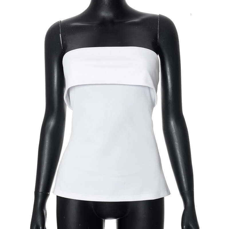 D24tp162 Women's Summer New Solid Color Sleeveless Backless Wide Collar Slit Tube Top Sexy Blouse For Women B5