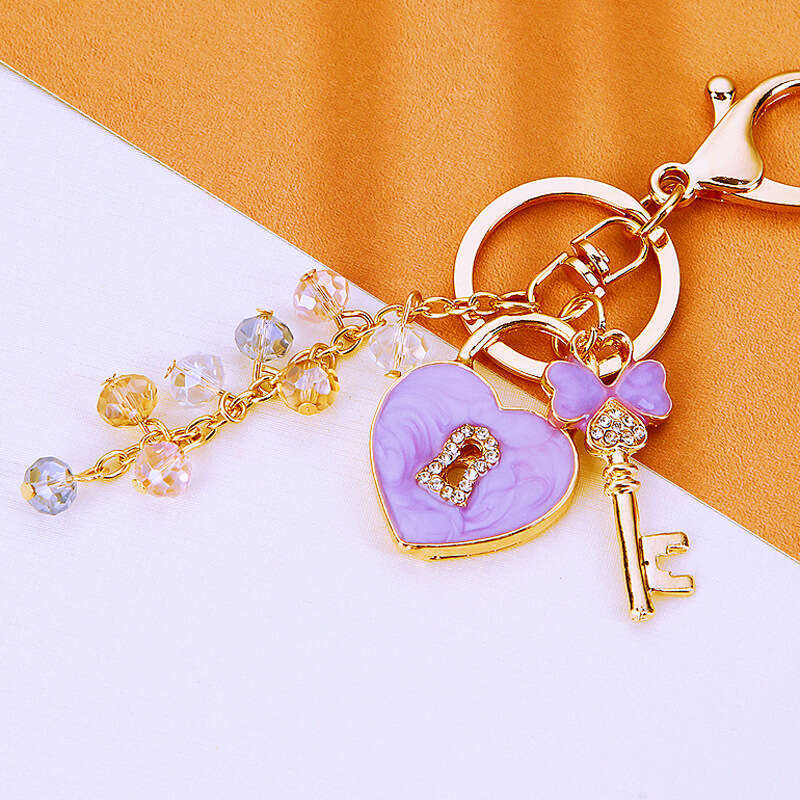 Four-leaf Clover Heart Car for Women Creative Inlaid Diamond Concentric Lock Bag Pendant Metal Keychain Ring Gift