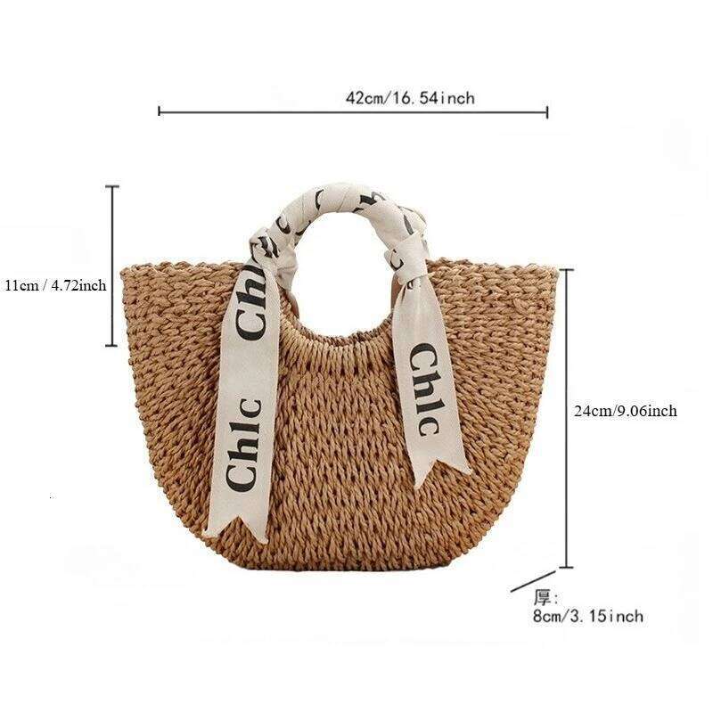 Summer Straw Woven Women Large Capacity Weaving Handbags with Scarf Handmade Knitted Ladies Shoulder Beach Tote Bag