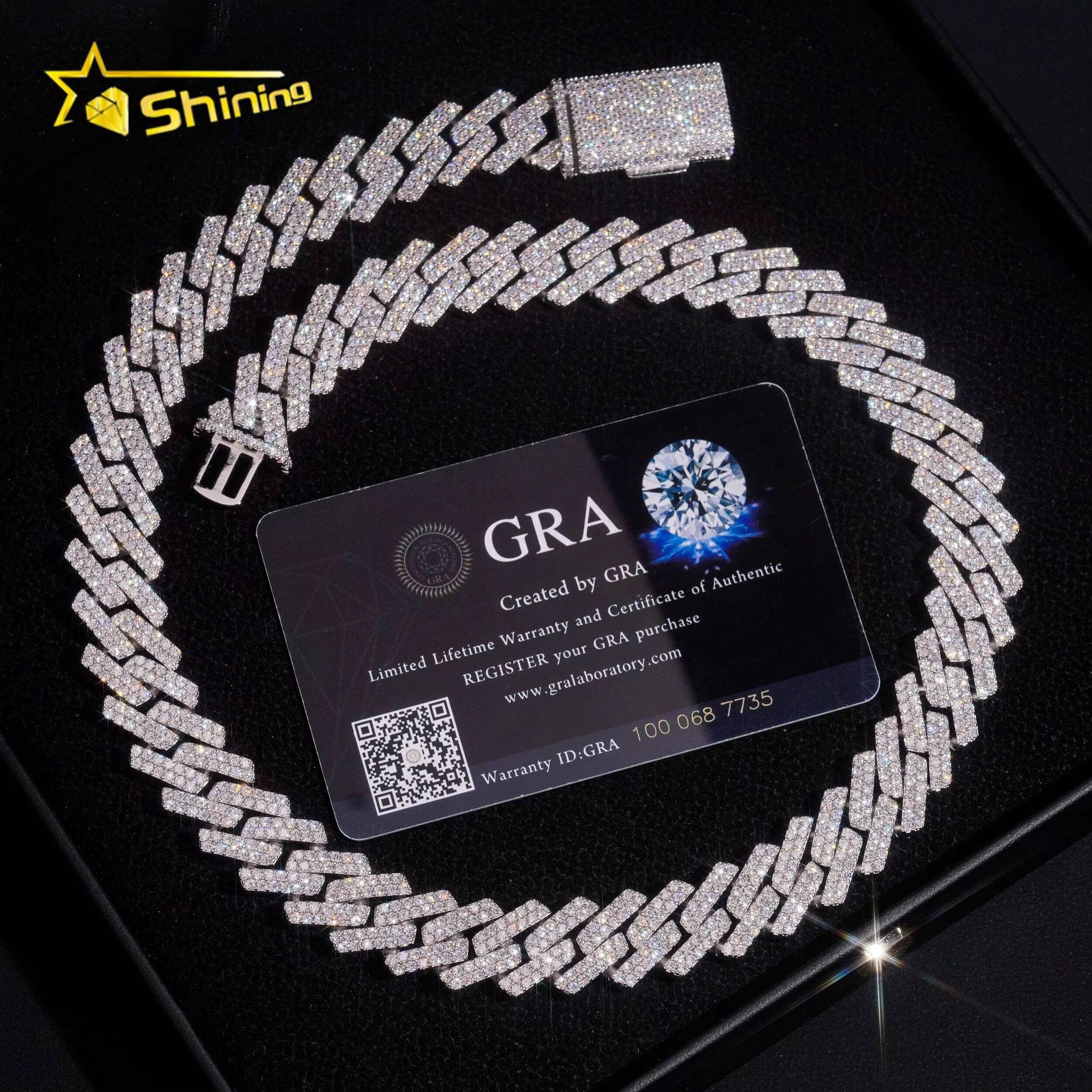Hip Hop Jewelry High Quality Mens 15mm 925 Sterling Silver Iced Out VVS Moissanite Cuban Link Chain
