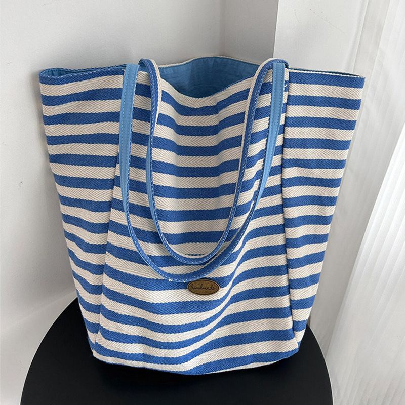 2025 Summer Vitality Striped Women's Canvas Bag New Double sided Shoulder Bag Korean Single Shoulder Diagonal Cross Bag Designer Bag