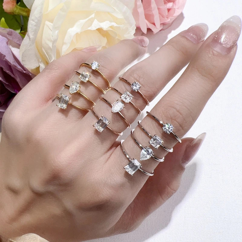 Simple Fine Rea D Color Diamond Ring 925 Sterling Silver Party Wedding Band Rings for Women Engagement Jewelry 250729