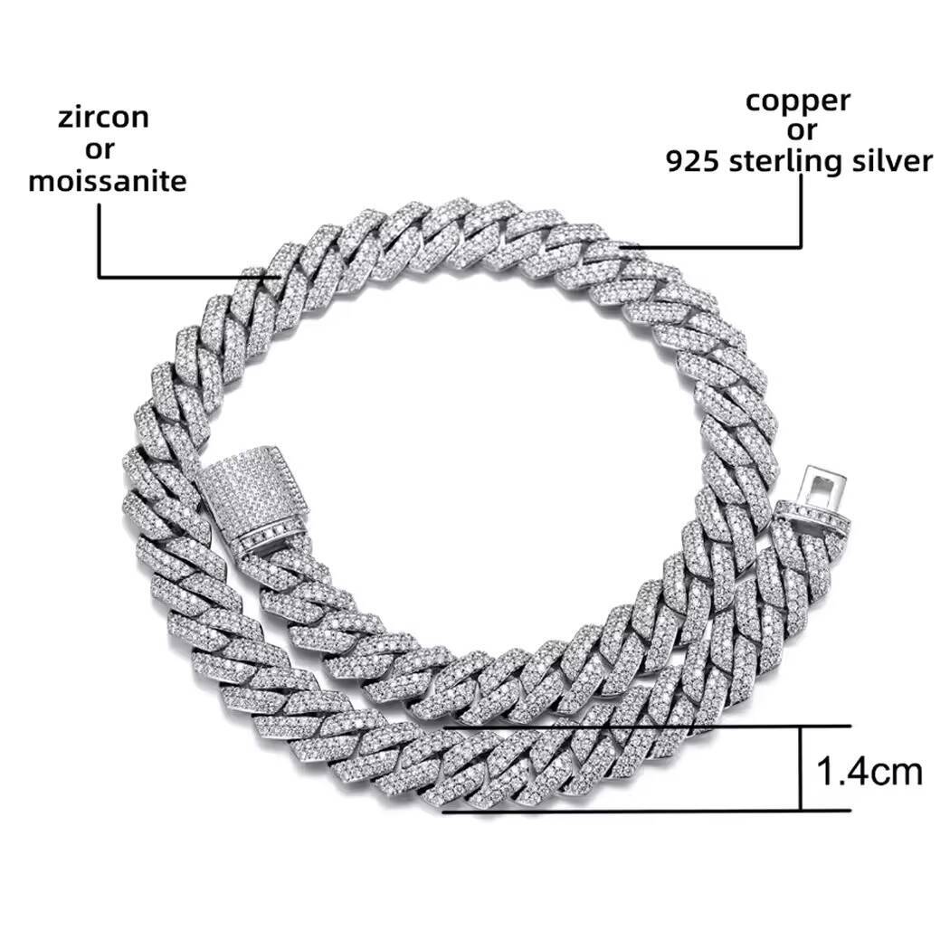 Wholesale Hot Sale 2-Row VVS Moissanite Necklace with Cuban Link Chain Silver Iced Rapper Fashion Jewelry Hot for Rappers