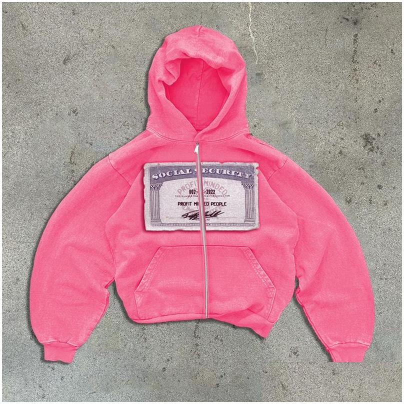 Mens Hoodies Sweatshirts Zip Up Hoodie Men Women Harajuku Hip Hop Fashion Patch printing Oversized Loose Casual Jacket Streetwear Otai2