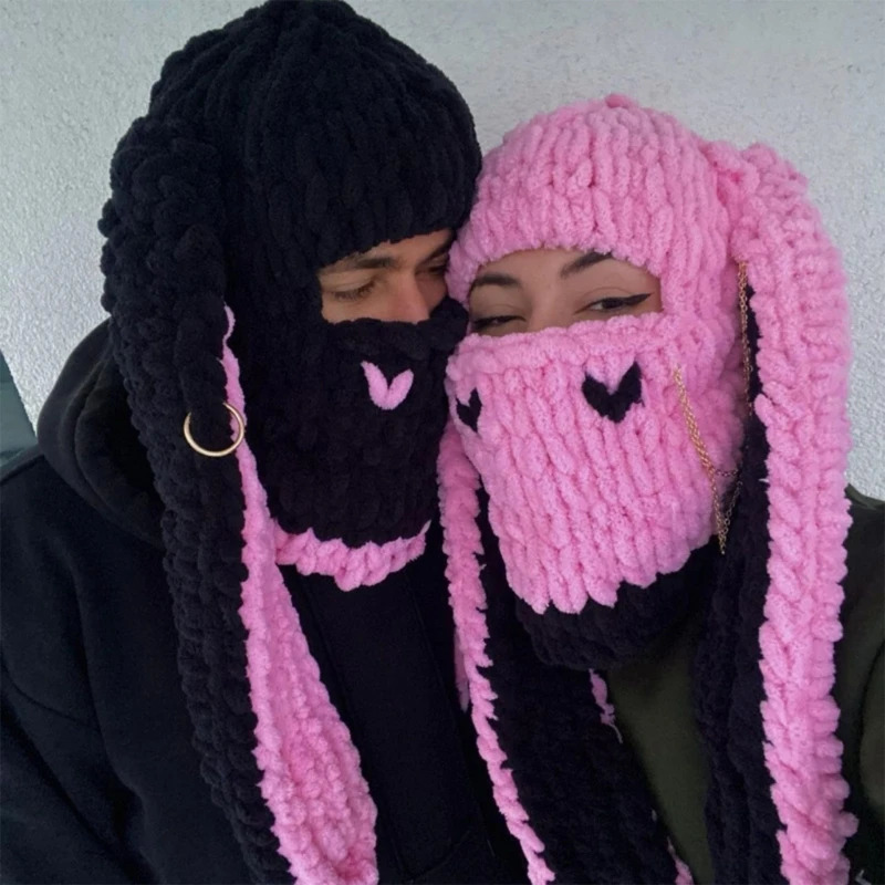 100% Cotton Winter Knitted Hat with Face-mask Breathable Headwear Women Headdress Adult Lady Costume Year Headgear 250724