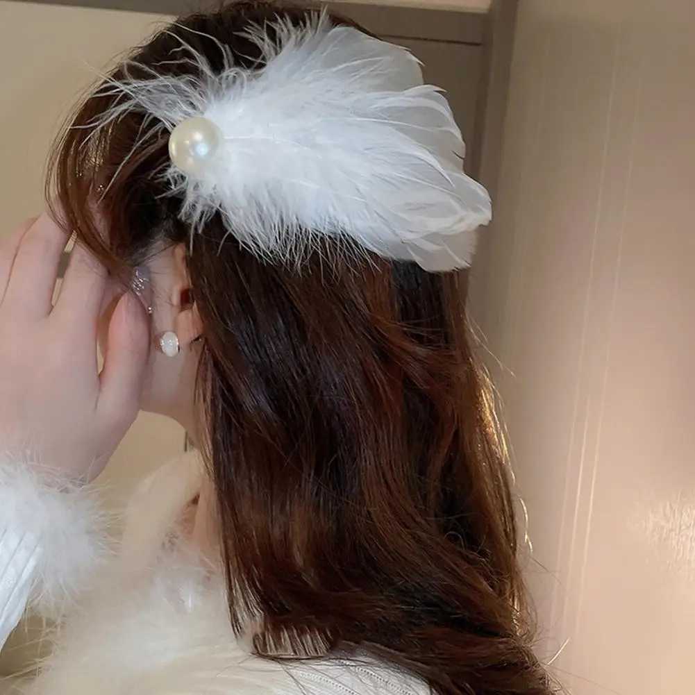 2pcs White Swan Feather Hairpin Headwear Ballet Style Stage Performance Side Clip Girl Party Faux Pearl Accessories Hair Clips Z250729