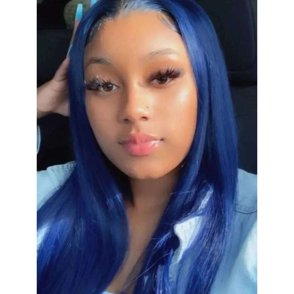 Straight Front Glueless Ready To Wear Long Human Blue Wig Synthetic Hair Lace Wigs For Women