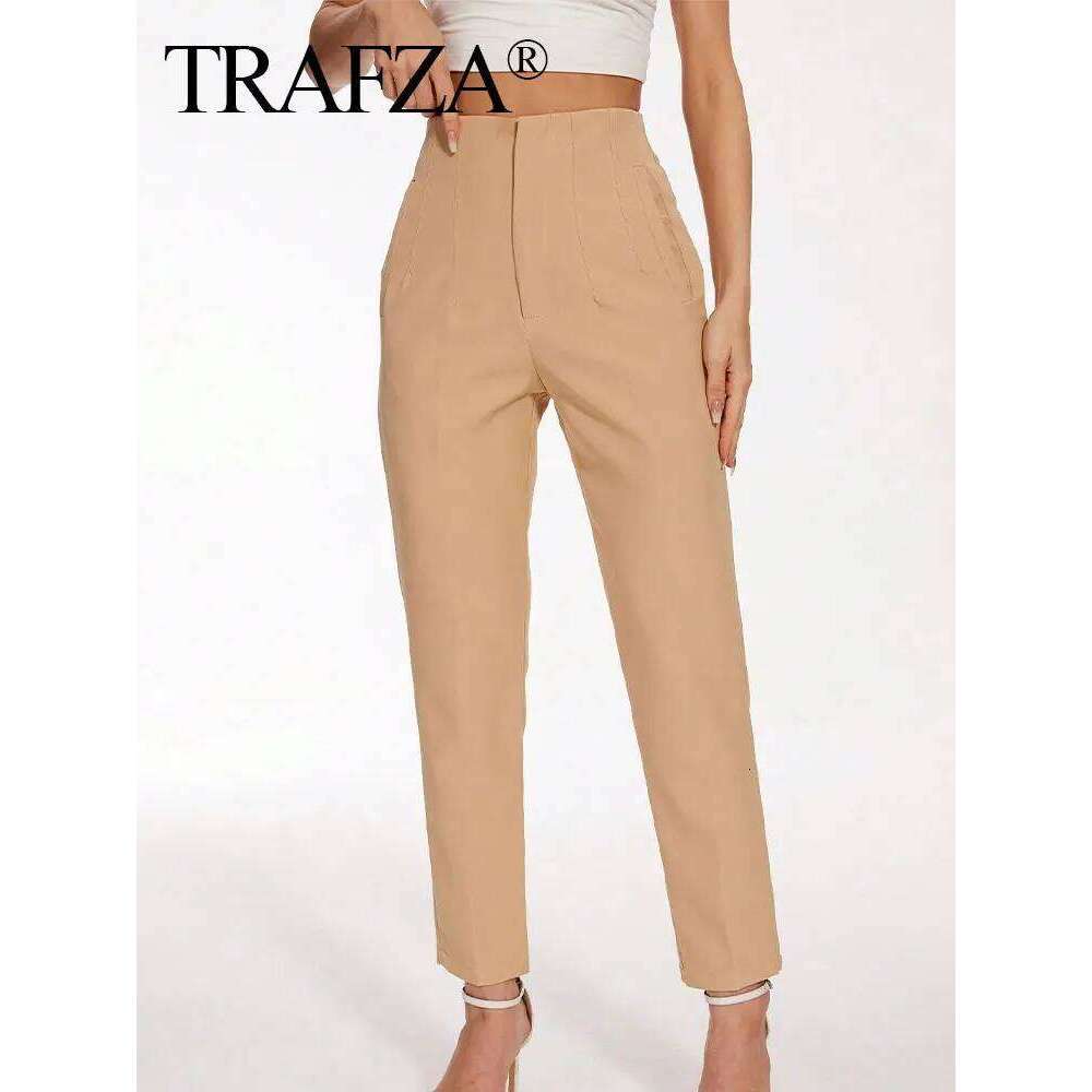 Solid Trouser High Waist Slim Zipper Fly Long Pants Female Wild Commute Office Lady Woman Pencil Pant Street