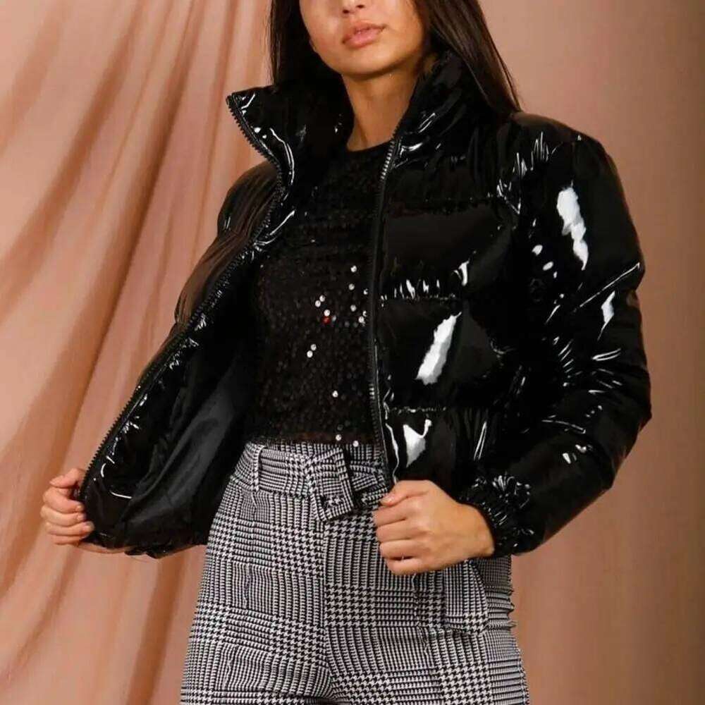 Short Cotton Bright Surface Stand Collar Padded Coat Bread Parka Fashion Casual Glossy Sexy Street Cropped Quilted Jacket