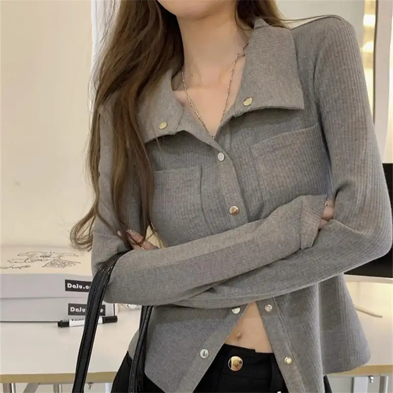 Women Tshirt Spring Autumn Clothes Ribbed Knitted Long Sleeve Short Tops Zipper n Tee Sexy Female Slim Tops w250729