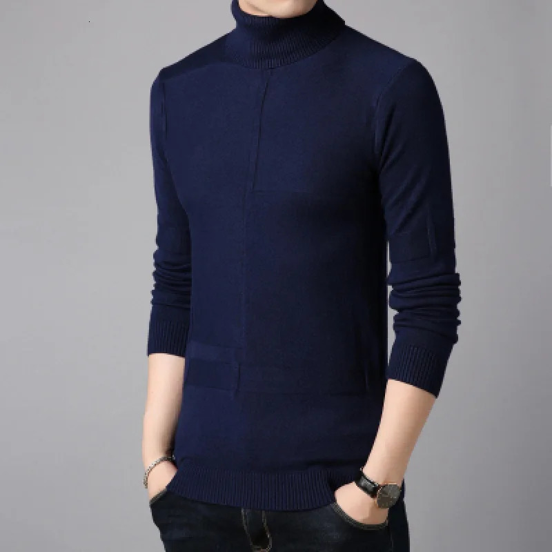 Winter Turtleneck Sweater Men Warm Solid Knitted Pullovers Mens Sweaters Slim Fit Pullover Knitwear Clothing 250729