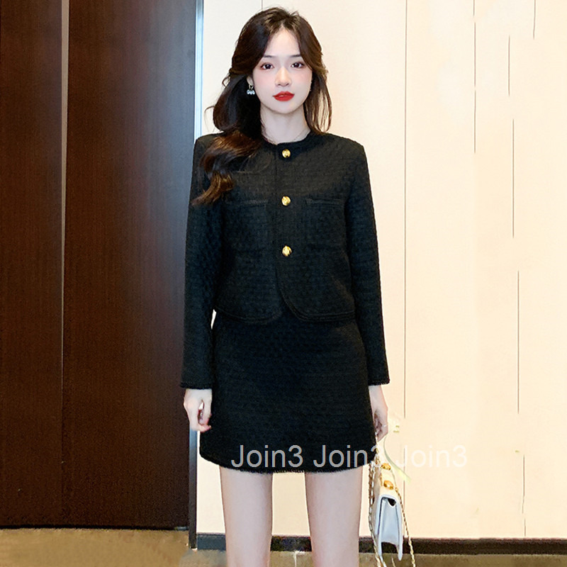 Korean Version Petite Height-Enhancing Set for Women Autumn New Stylish Short Jacket and Skirt Two-Piece Set Internet Celebrity Book