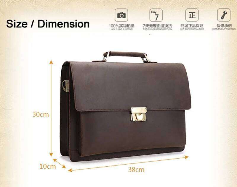 OLOEY Vintage Genuine Business Briefcase Men Leather 14"inch laptop Bag Tote attache case with coded lock Handbag Shoulder bag