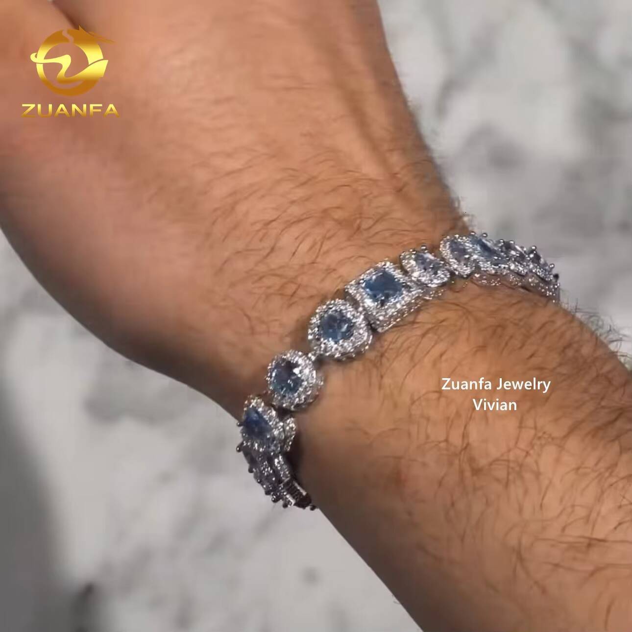 Iced Out D Color VVS Moissanite Diamond Sterling Silver 925 Hip Hop Jewelry Cuban Link Bracelet Moissanite Diamond Bracelet