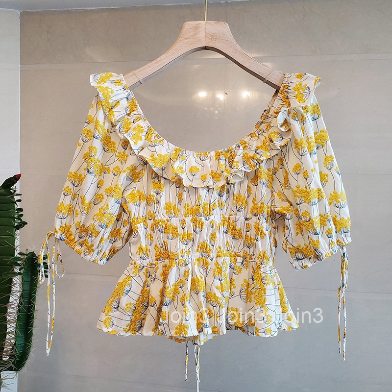 Quality Summer New French Style Little Fragrance Milk Shirt Womens Top Waist-Cinching for Dates and Outings