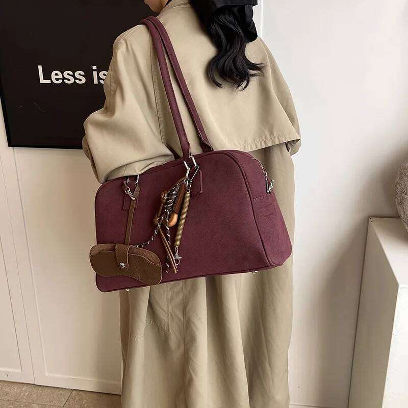 Women Suede Shoulder Autumn and Winter Vintage Large Capacity Tote Bags Casual Shopper Commuter Bag Retro Handbags Purse