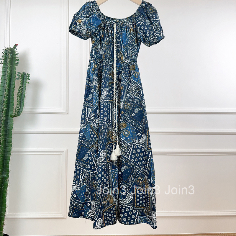 2025 Summer New Round Neck Waist-Cinching Slimming Short Sleeve Dress Long Dress Stretchy Lightweight Cool