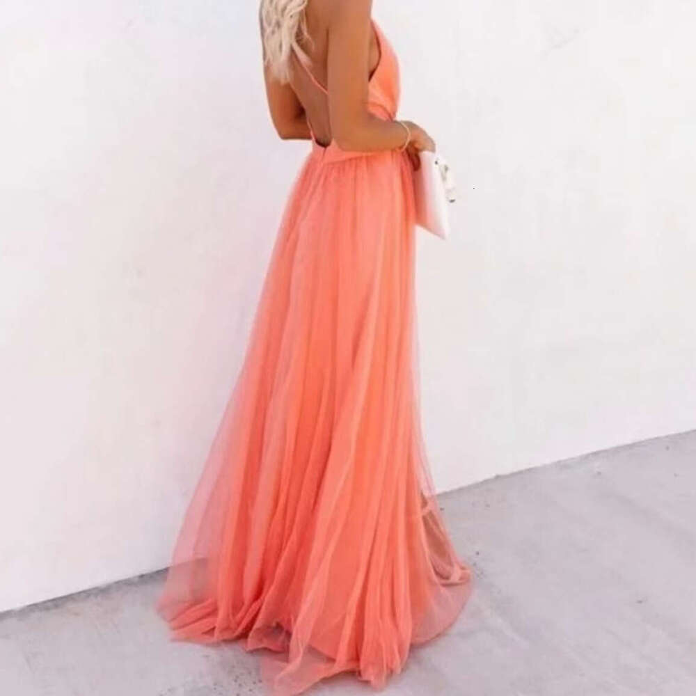 2025 European and American Women's Cross-Border Hot-Selling Fashion Casual Strapless Driving Spaghetti Strap Sheer Dress