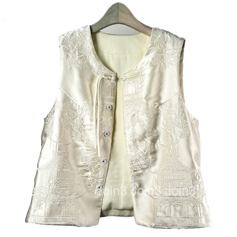 Heavy Embroidery Satin Vest for Women Spring Summer New Chinese Style Sleeveless Top