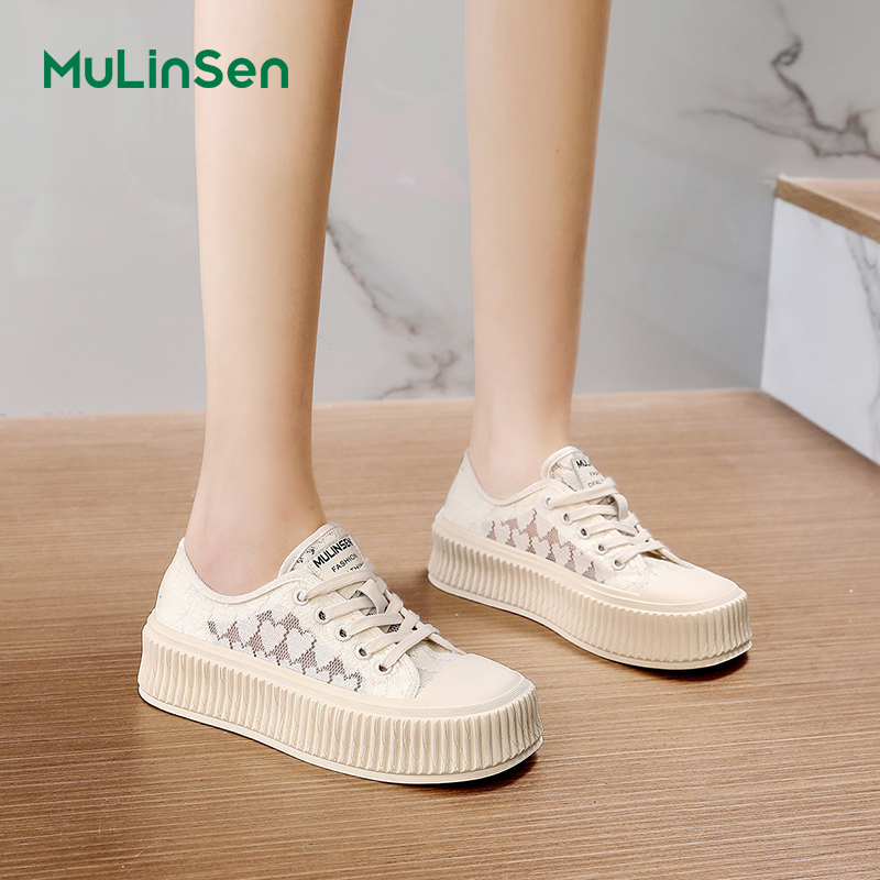 Mulinsen canvas shoes women's 2025 new white biscuit shoes summer breathable thin casual sports thick-soled shoes