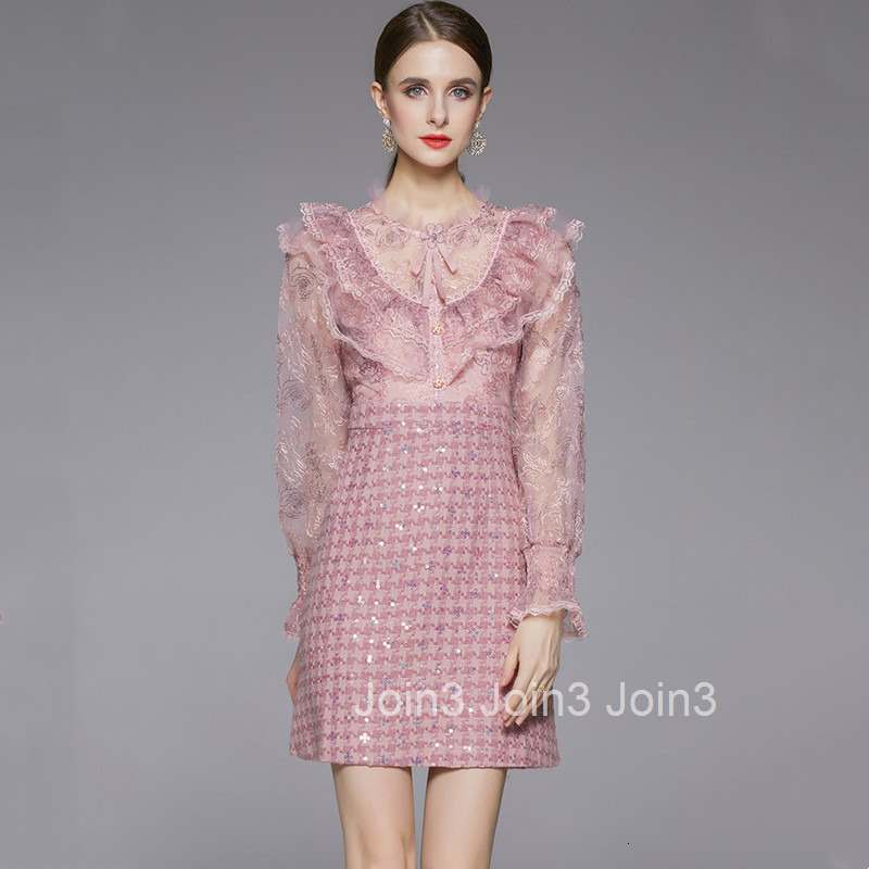 Fashionable Elegant Heavy Embroidery Sequin Tweed Base Dress Autumn Winter New Ruffled Beaded Dress