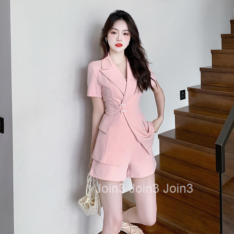 Summer New Style Elegant Slim Fit Plus Size Short Sleeve Blazer Top and Shorts Two-Piece Set for Women