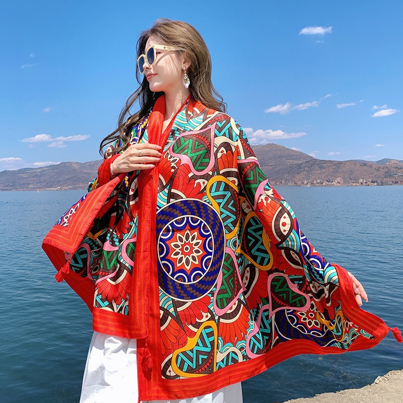 Shawl scarf dual beach sunscreen beach scarf red big scarf female desert travel photo 2025