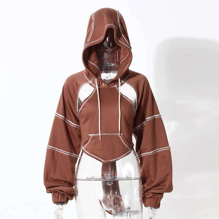 hoodie Women Hooded Sweatshirt Color Clashing Bright Line Short Top Ladies Fashion Layering Hoodie Long Sleeved tops New jacket