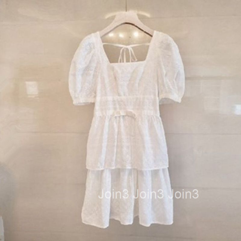 Summer New Fashion French Mid-Length Dress Square Neck Puff Short Sleeve Dress Hot List Daily Outfit Collection