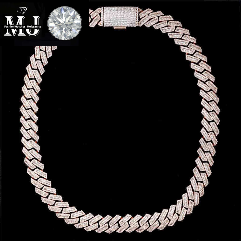 18mm Moissanite Iced Out Dia Gold Chain Necklace Real 14k White Miami Cuban