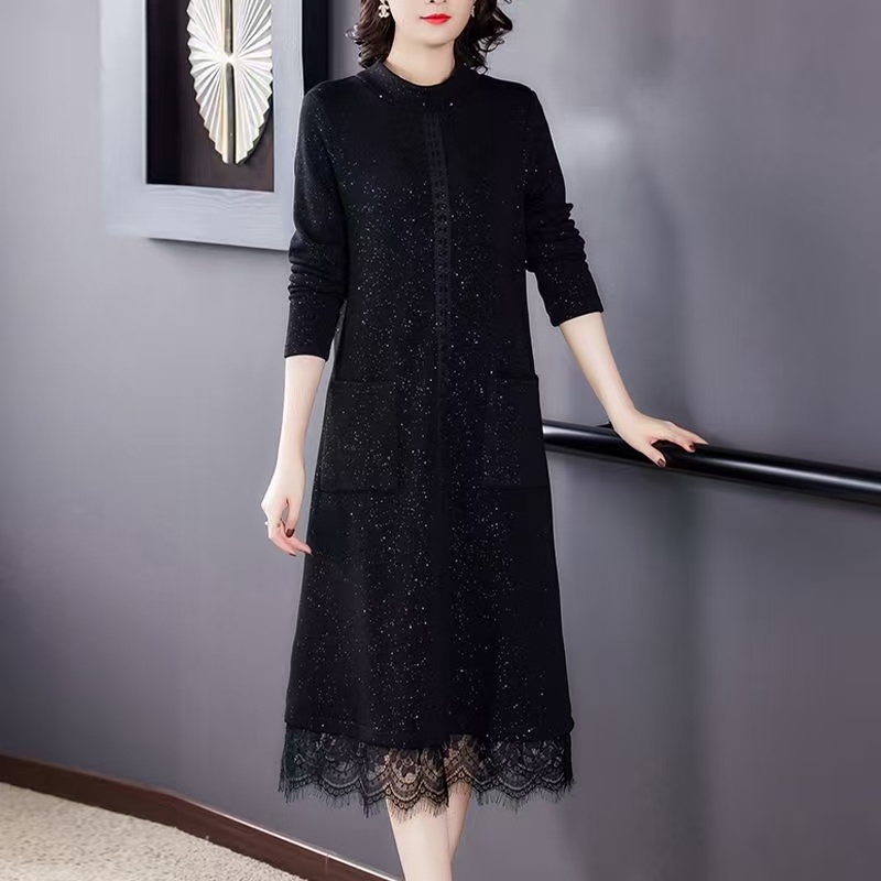 plus size women's new long sleeve high waist printed banquet dress mid-length skirt D02426