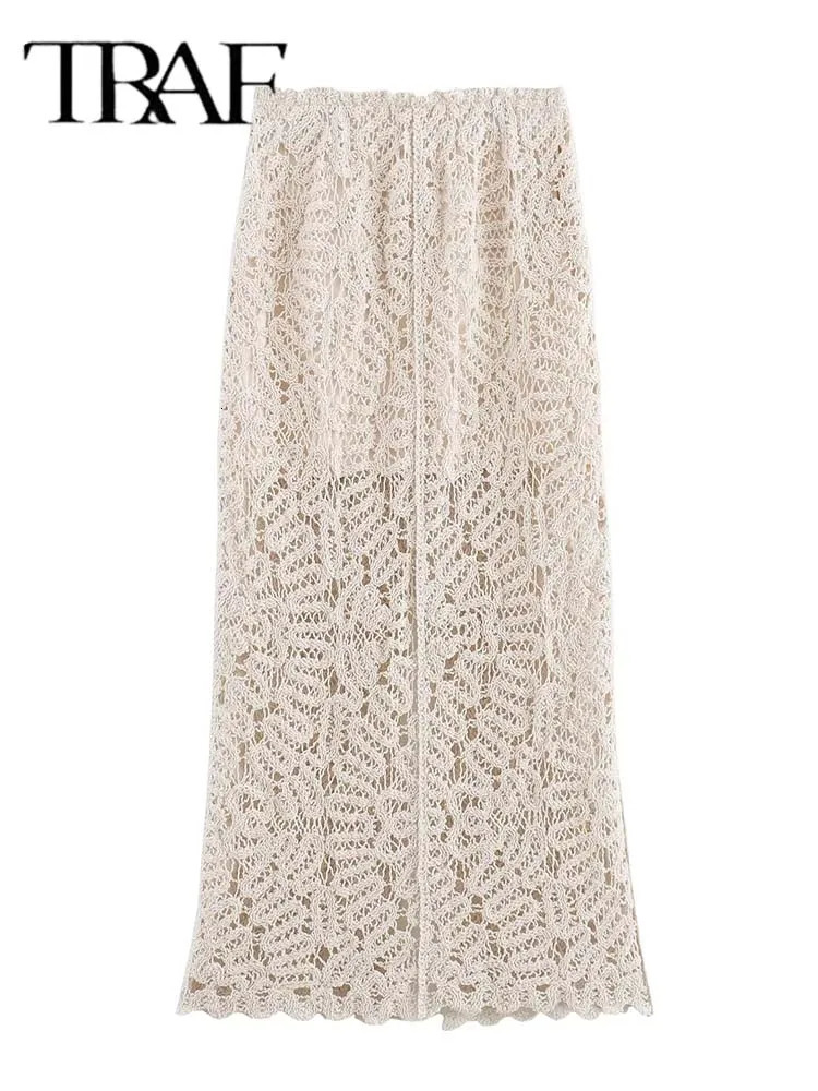 Fashion Crochet Knitted Midi Skirt Sets for Women 2 Pieces Elegant Crop Top Womens Suit Piece Outfit 250729