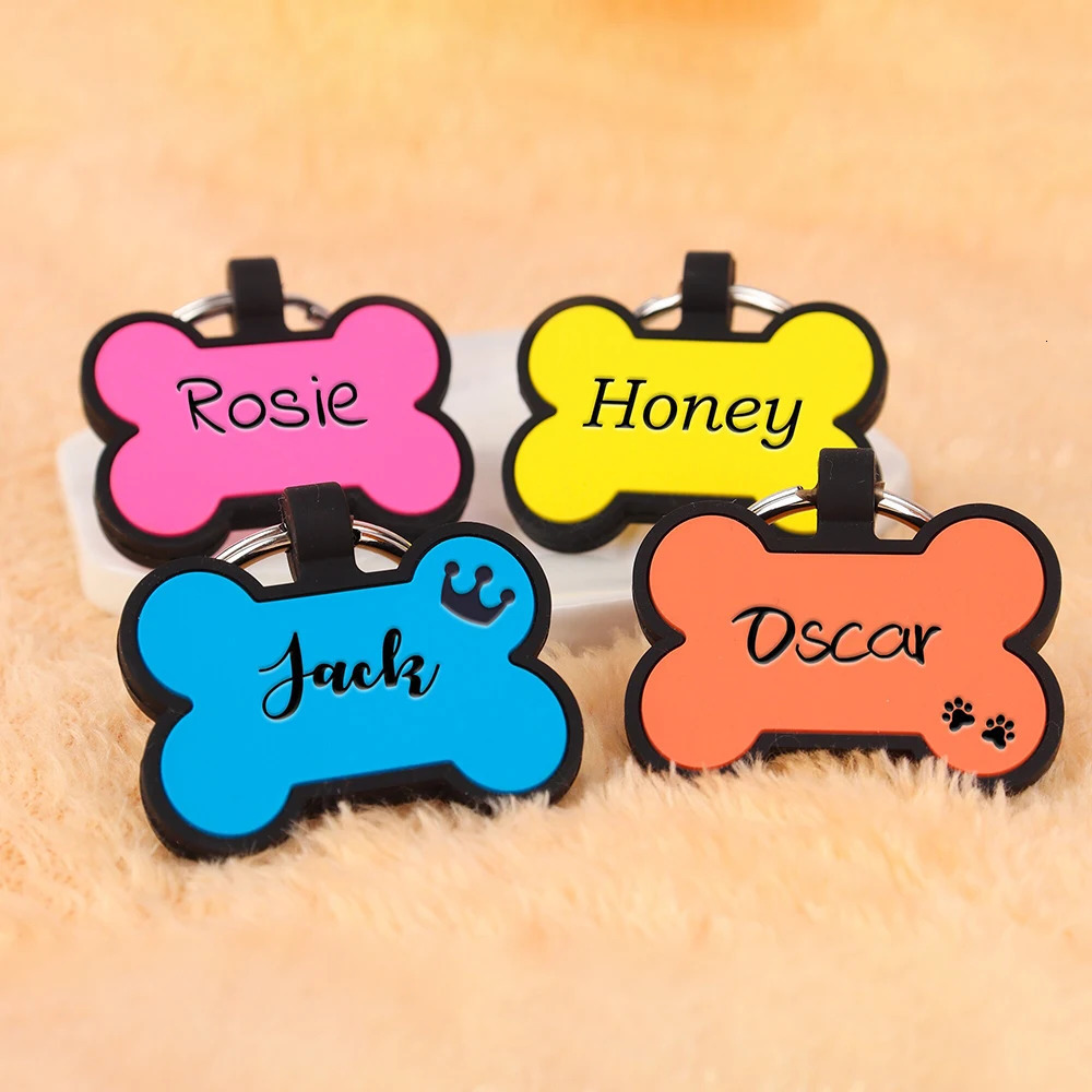 Personalized Bone Silicone Dog Tag Engraved Custom Pet Name Tags Soundless Pet ID Card Gift for Dogs Puppy 250729