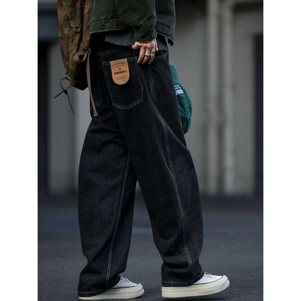 Japanese Streetwear High Quality Tied Jeans Mens Clothing Black Straight-Leg Denim Cargo Pants Haruku Casual Trousers Male 250726