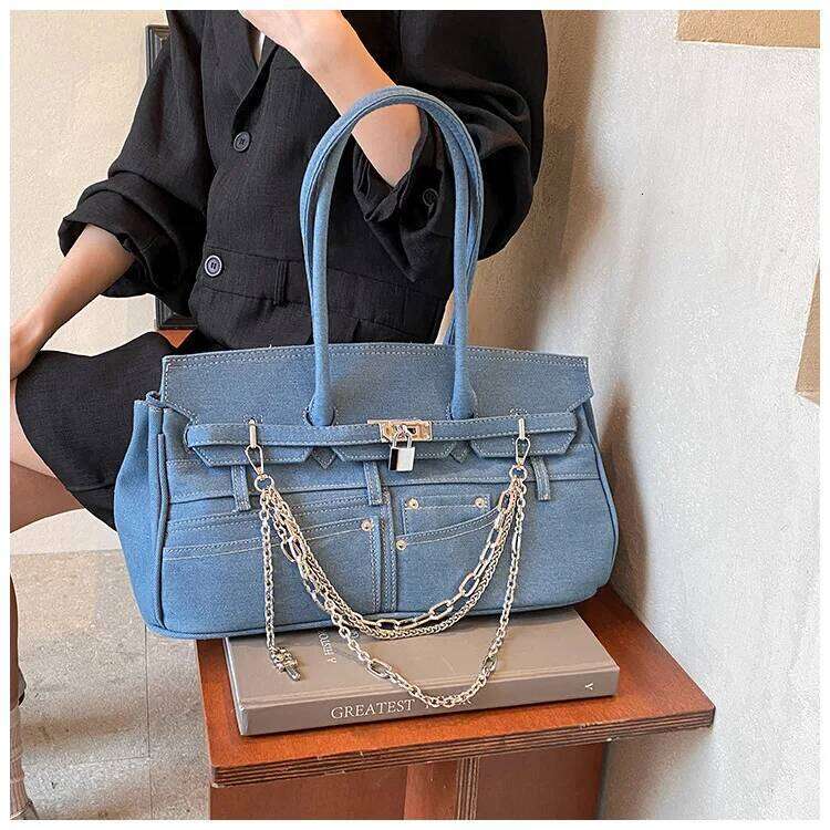 Distressed Jeans Shoulder Bag Grunge DIY Pocket Handbag Hipster Underarm Purse | Casual Streetwear Accessory