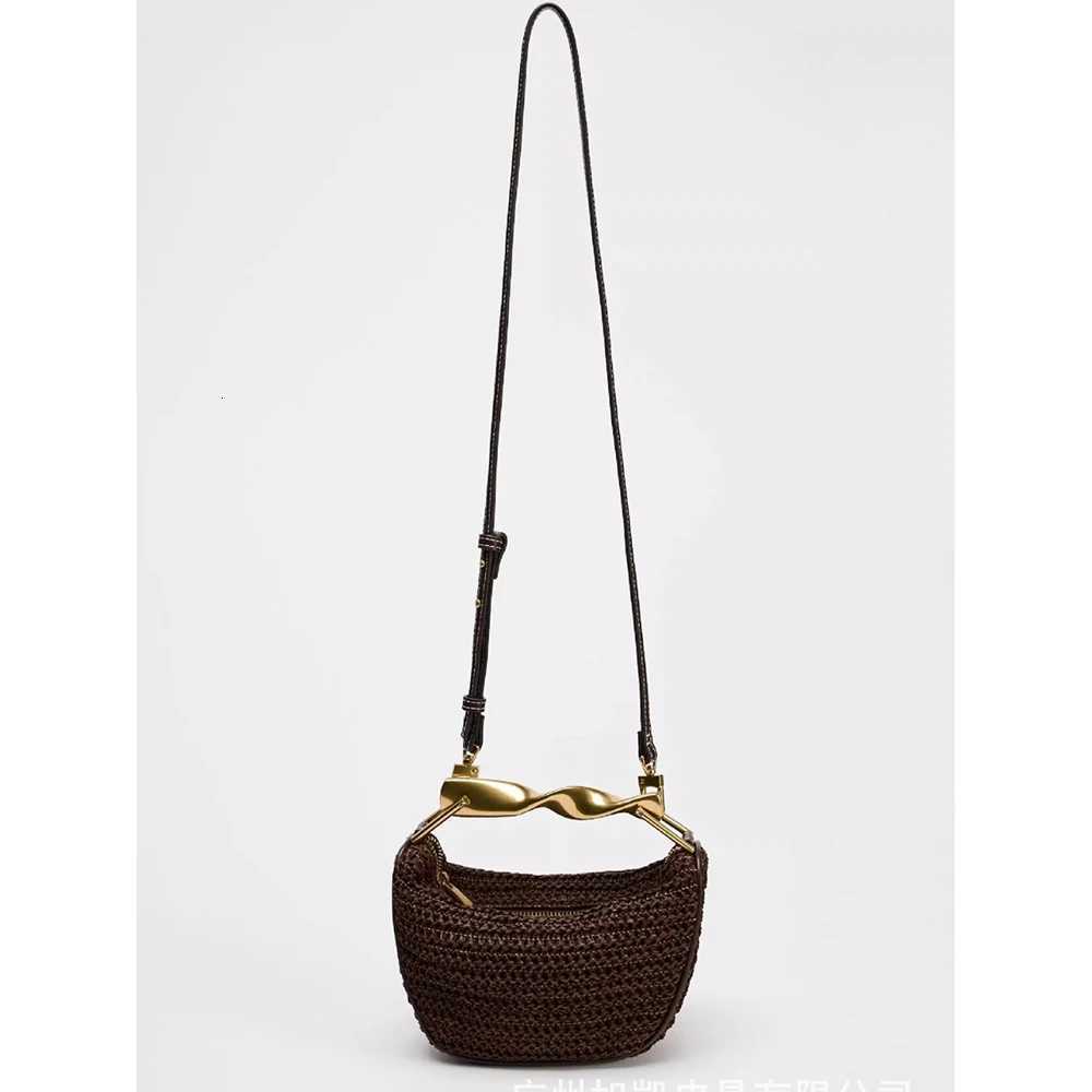 Elegant Women Metal Handle Bag Solid Woven Print Handbags Female Daily Commute Crossbody Pack Versatile Party Evening Pack Y250728