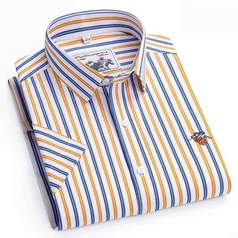100% Cotton Short Sleeve Shirts for Men Slim Fit Formal Shirt Office Designer Tops Thin Summer Embroidery Tops y250728