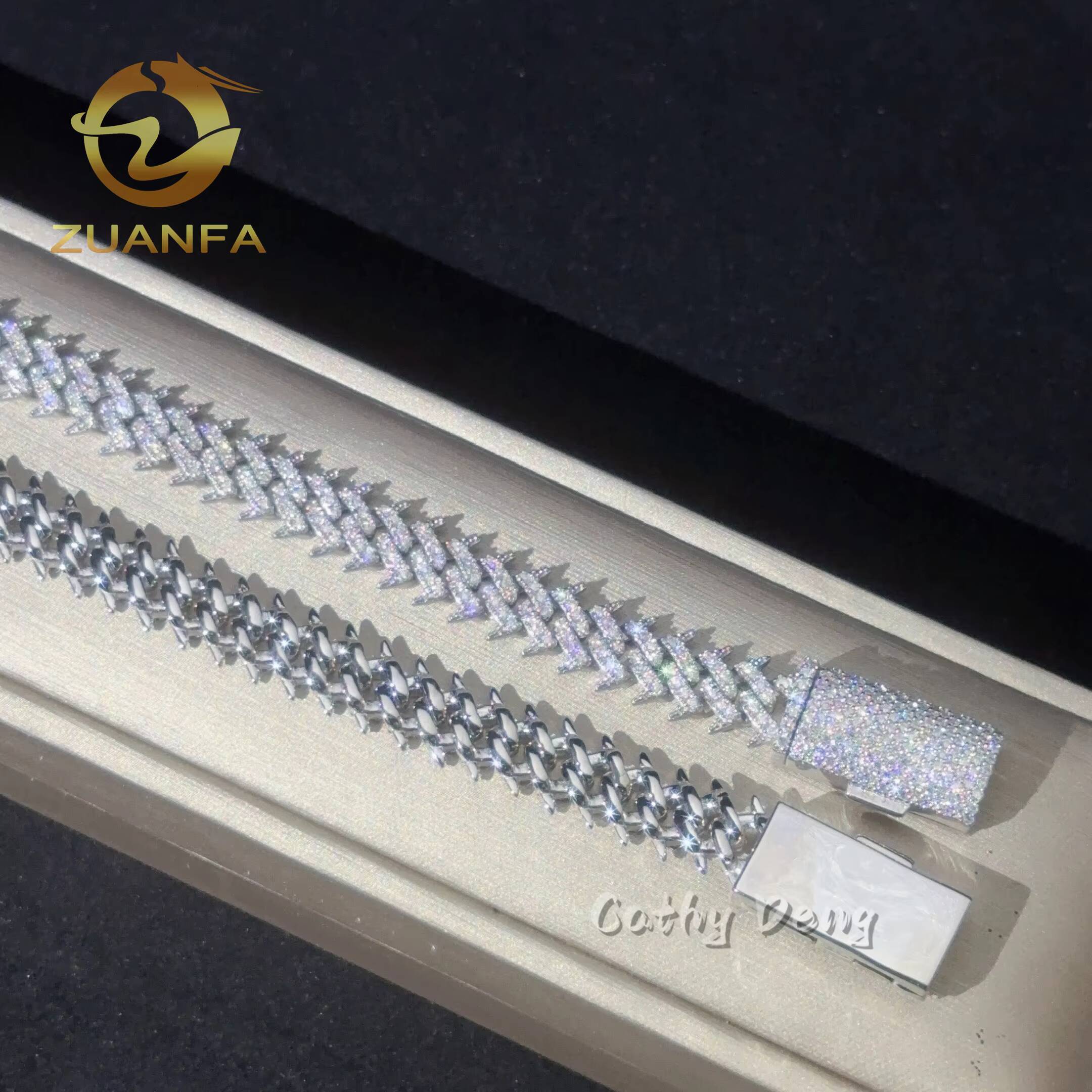 925 Silver Zuanfa Hip Hop Jewelry 10mm Thorn Cuban Link Chain VVS Moissanite Fashion Men Cuban Bracelet Hip Hop Chain