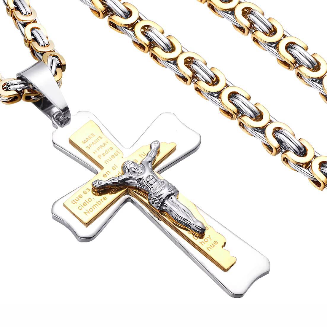 Stainless Steel Cross Jesus Pendant Necklace for Men Women in Gold Silver Black Pendant Solid Snake Chain Necklace Hip-hop