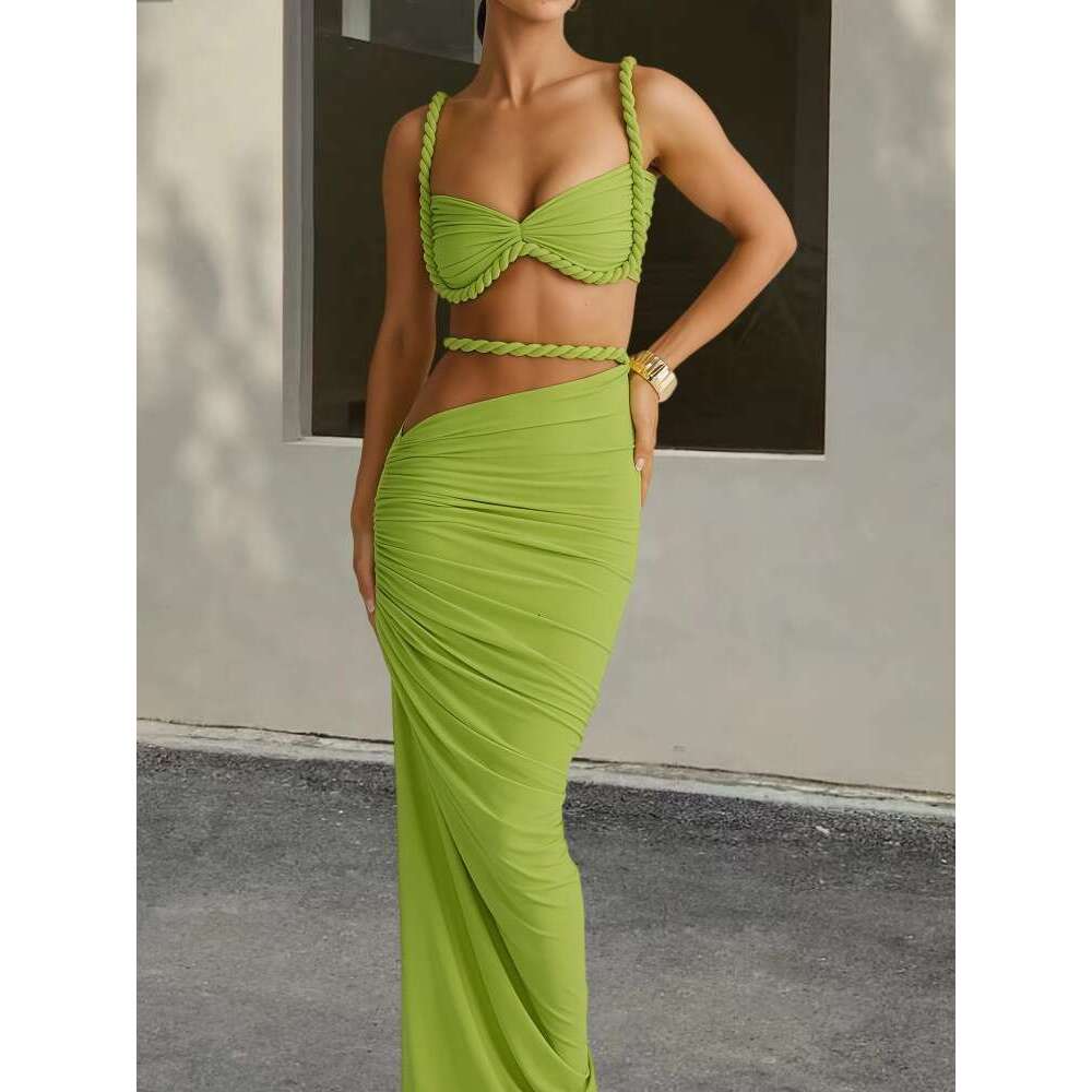 Beach Vacation Style Swimsuit for Women 2025 Spring New Sexy Backless Halter Strap Bodycon Skirt Two-Piece Set