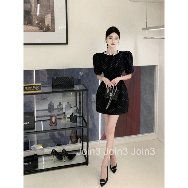 Summer New Style Socialite Heavy Craft High-end Feel Brick Texture Bubble Bodycon Short Dress Slim Fit Short Sleeve Dress