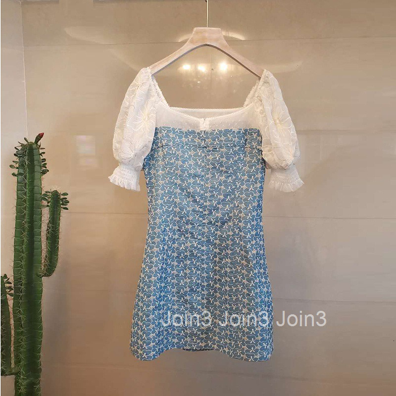 Summer New Style Socialite Chic Fashionable Elegant Square Neck Embroidered Floral Short Dress Loose Waist Short Sleeve Dress