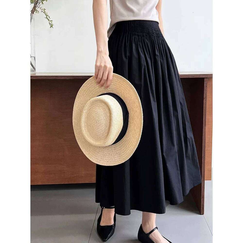 Elegant High-Waisted Pink A- Line Skirt Sweet Umbrella Design Sensibility Plenty of Pleats Medium-Length Women's Fashion