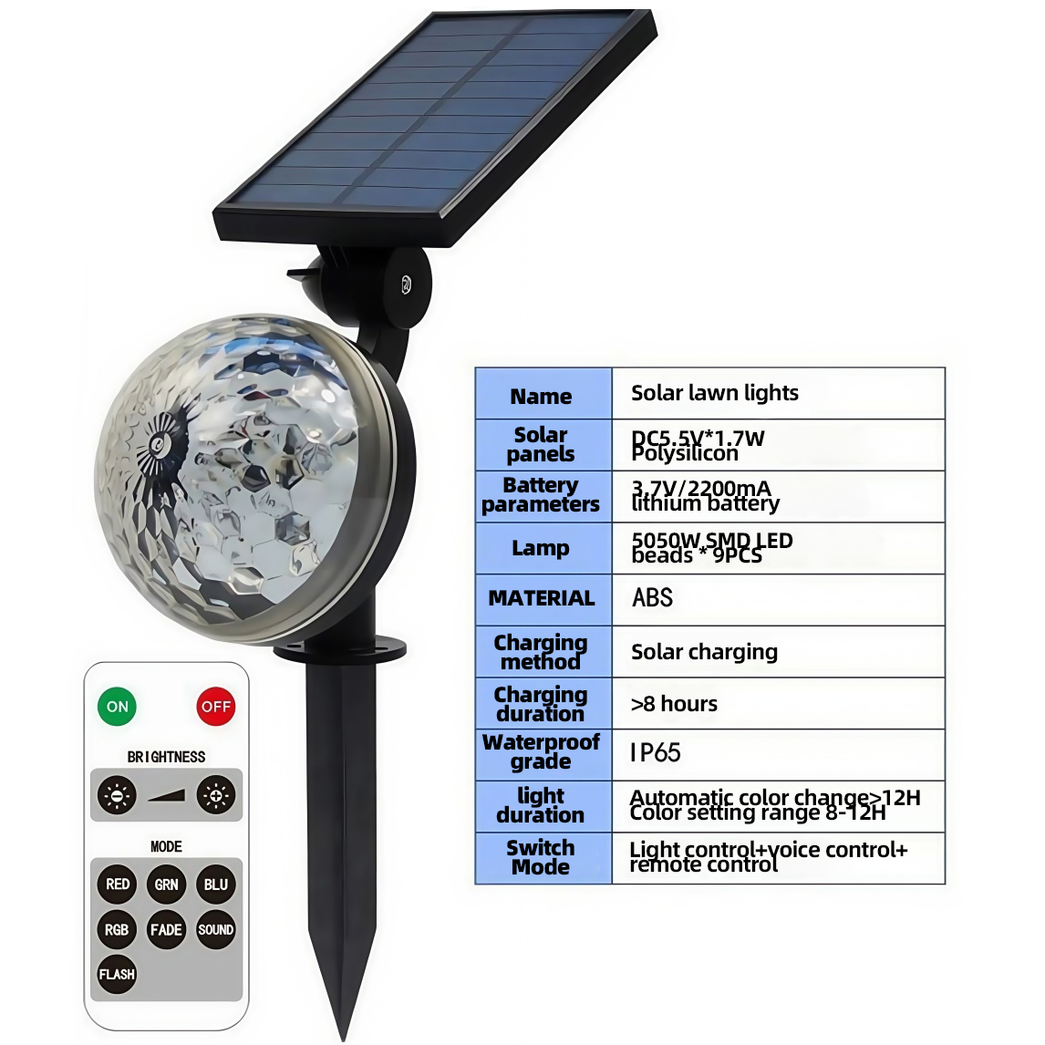 Solar Lawn Light Outdoor Waterproof Sound Control Flashing Courtyard Garden Landscape Disco Colorful Rotating Spotlight