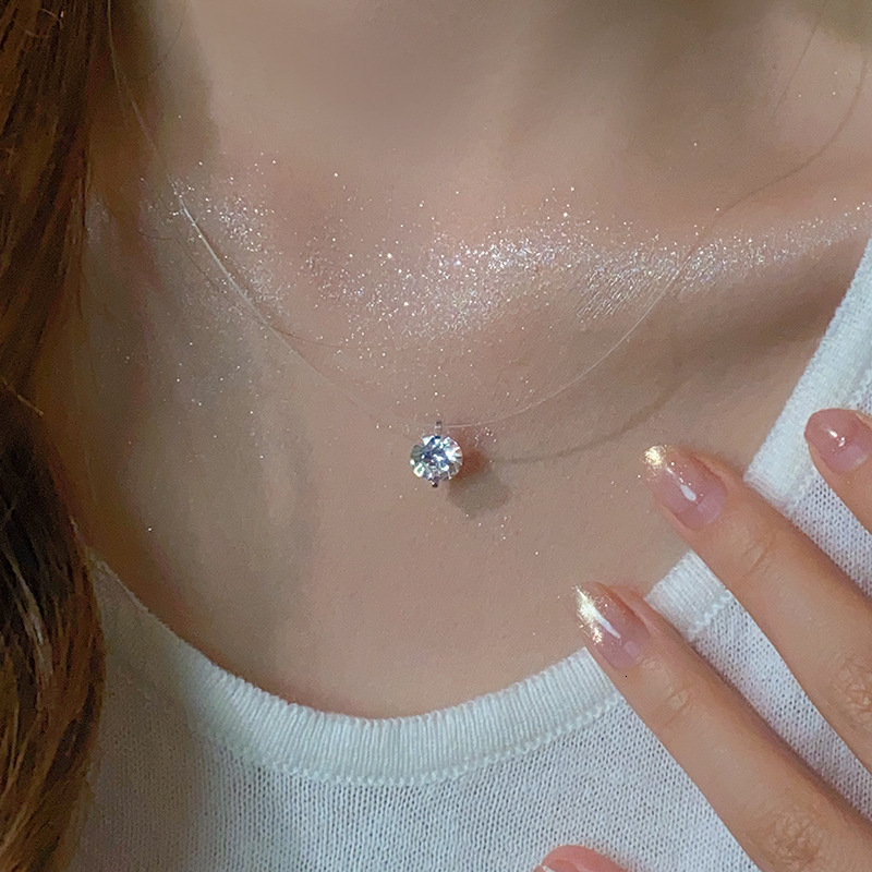 Golden Zircon Pendant Invisible Fishing Line Necklace for Women 2025 New Mermaid Tears Light Niche Collarbone Chain Accessory Jewelry for Women Jewelr