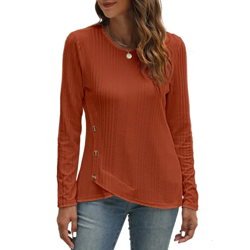 Autumn Winter Arrival Ribbed Brushed Button Long Sleeve TShirt 250729