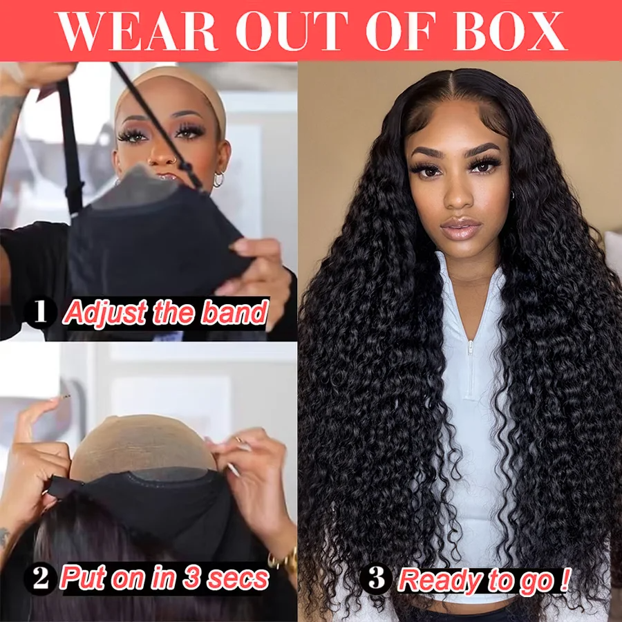 Wear And Go 40 Inch Deep Wave 13x4 Lace Front Gluless Wig 200% Remy Curl 360 Full Lace Frontal Wig Human Hair Synthetic For Black Women