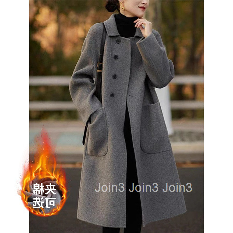 Winter Spring New Woolen Coat for Women Plus Size Loose Slimming Mid-Length Turn-Down Collar Buttoned Woolen Coat for Women