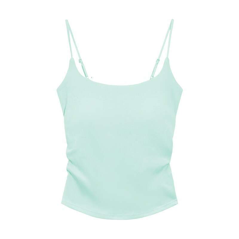 sxzy Summer Fresh Pure Cotton Camisole Vest Design Sense, Ruched Inner Wear with Chest Pads, Slimming Outer Wear, Beautiful Back Top for Women